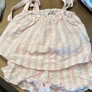 Women’s Pink & White Striped Pajama Set - Sleeveless Top & Shorts
